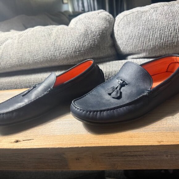 Authentic Hermes Irving Leather Loafers Shoes Navy Blue size 41 1/2